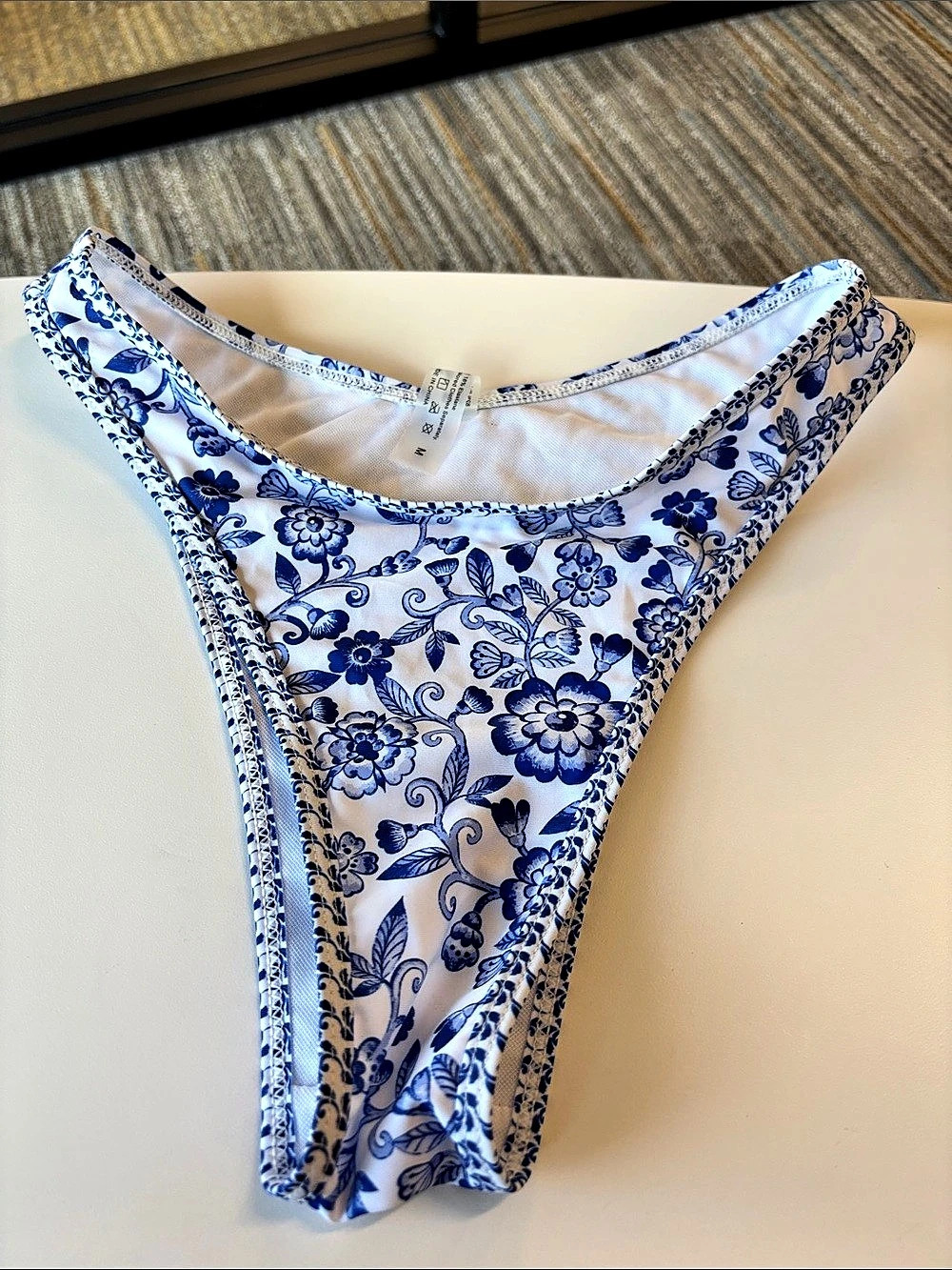 Floral Bikini Bottom in Blue & White Size Medium